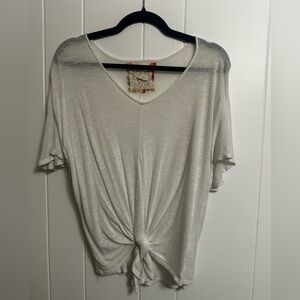 White V-Neck Tie-Front Women's Top